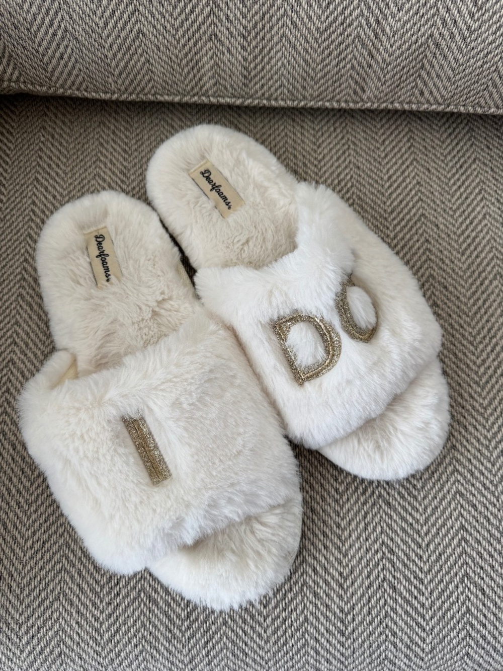 Dearfoam "I Do" Bridal Slippers Slides Large wedding PERFECT for the Parke sets!